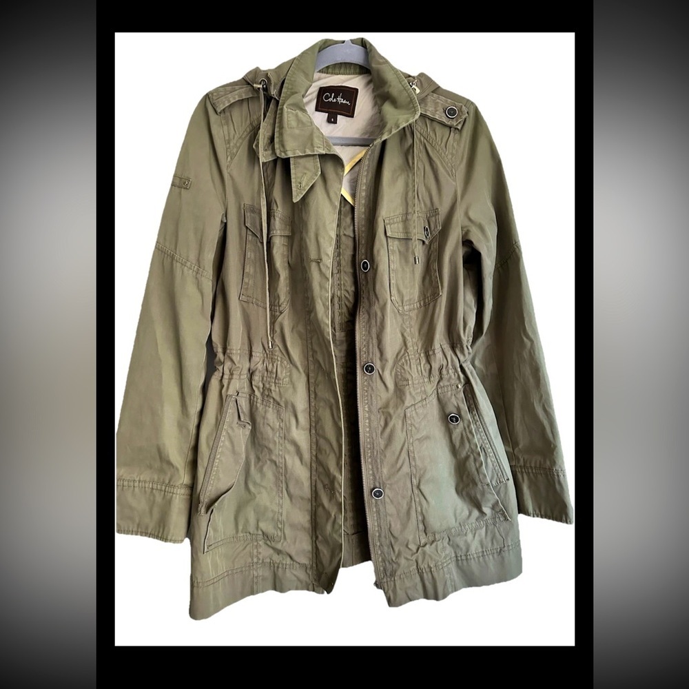 COLE HAAN Olive Green Women's UTILITY ANORAK Jacket detachable Hood Sz 8